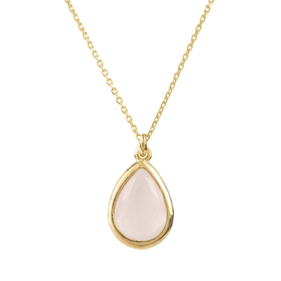 Pisa Mini Teardrop Necklace Gold Rose Quartz