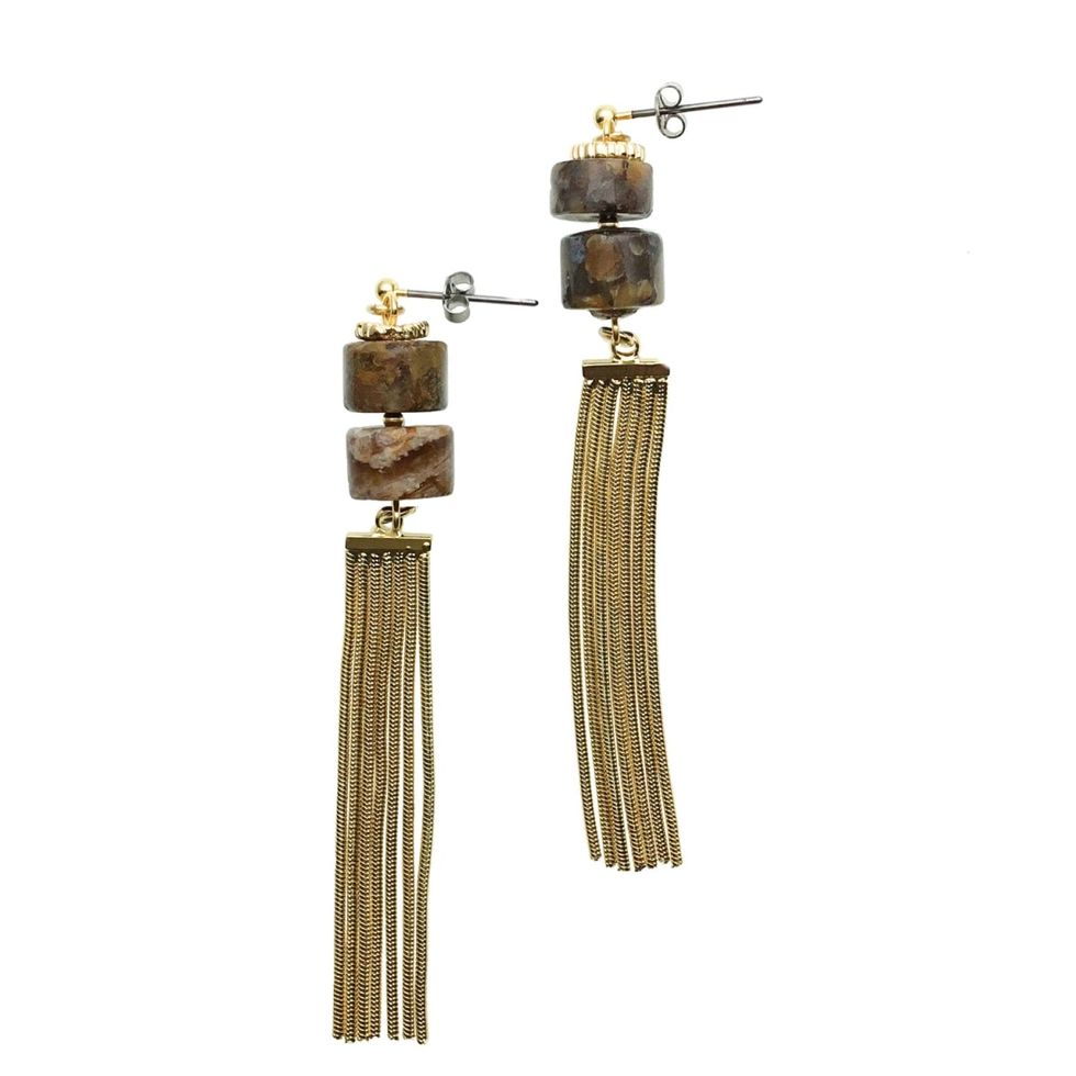 Fire Opal Metal Fringe Earrings