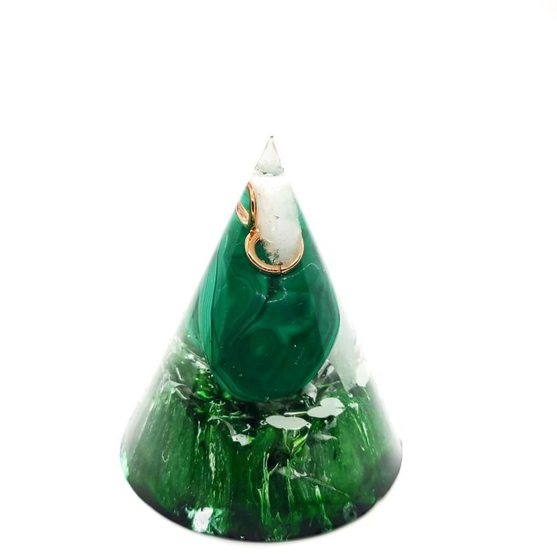 Natural Malachite Crystal Orgone Cone 