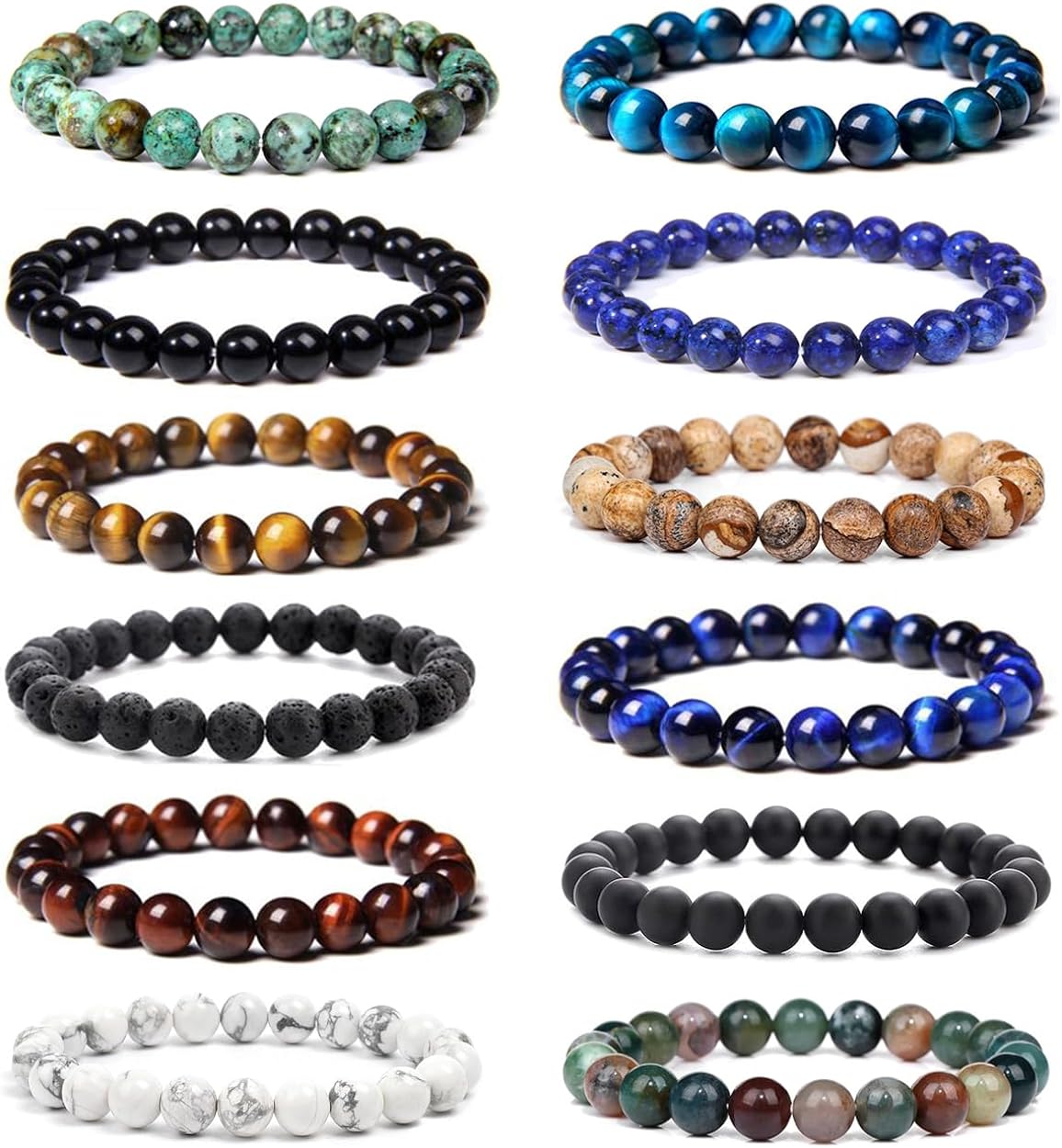 FIRAZIO Gemstone Beaded Stretch Bracelet Set