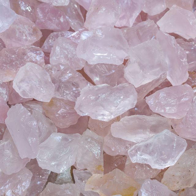 close up of rose quartz crystals