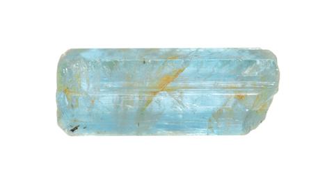 Light blue aquamarine crystal with yellow markings.