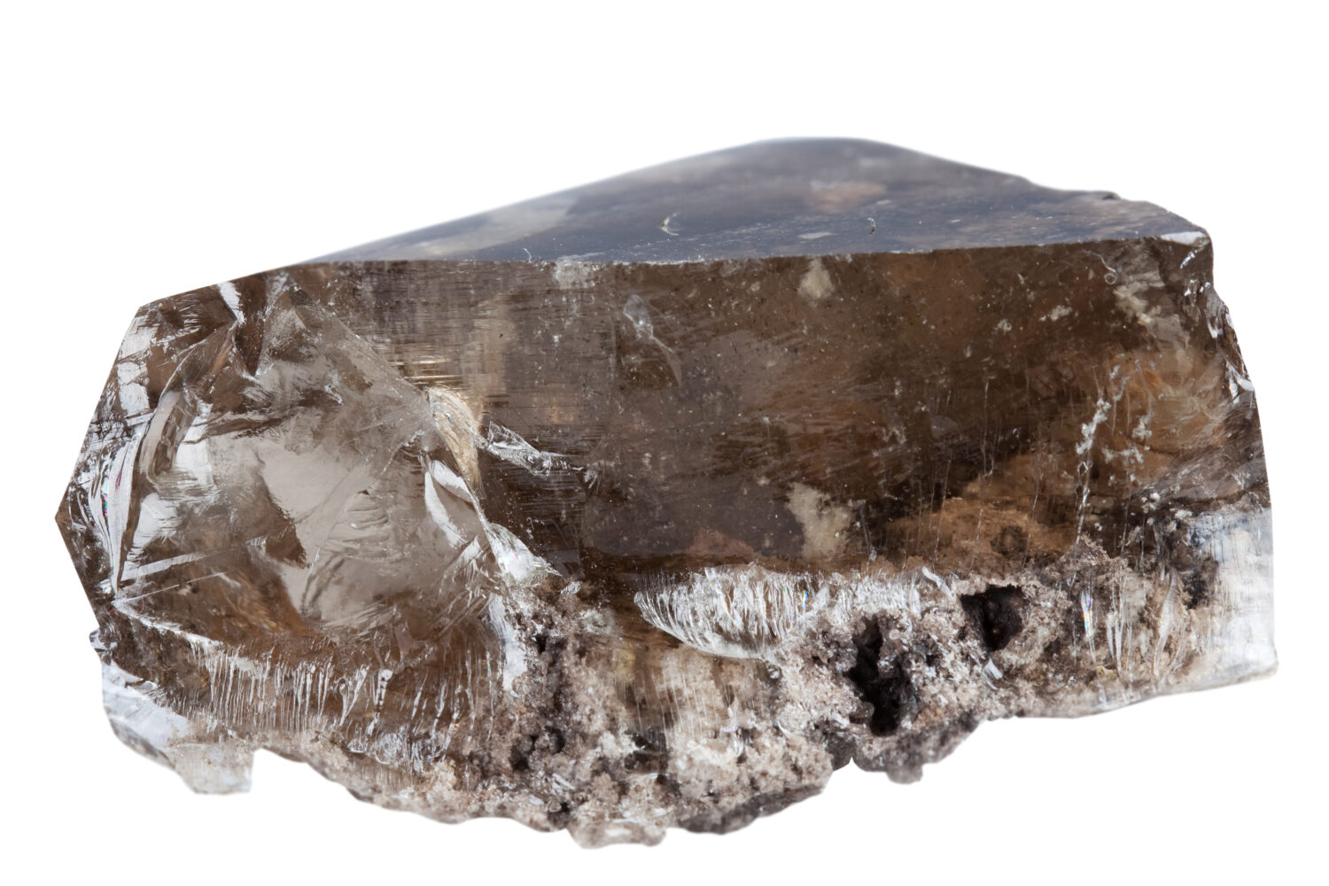 Mineral smoky-coloured quartz on white background