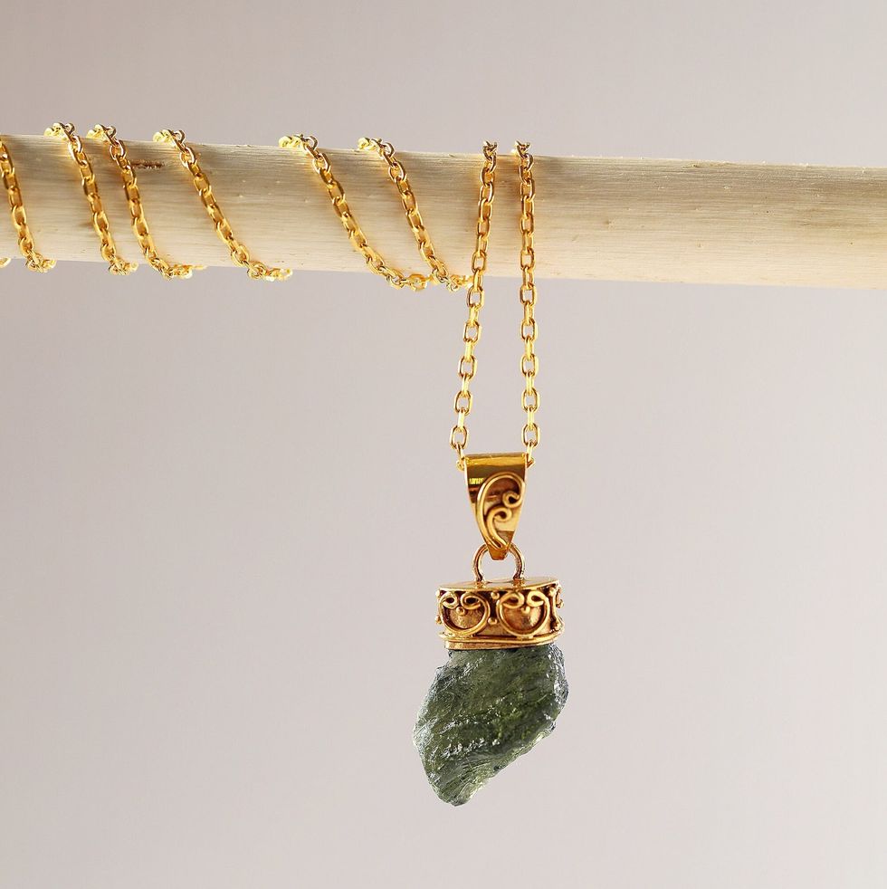 14K Gold Moldavite Necklace