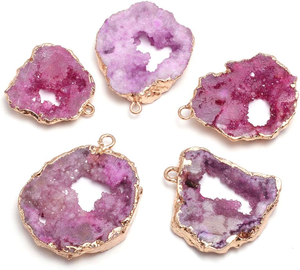 LE SKY Natural Stone Pendant Pink Agate Geode