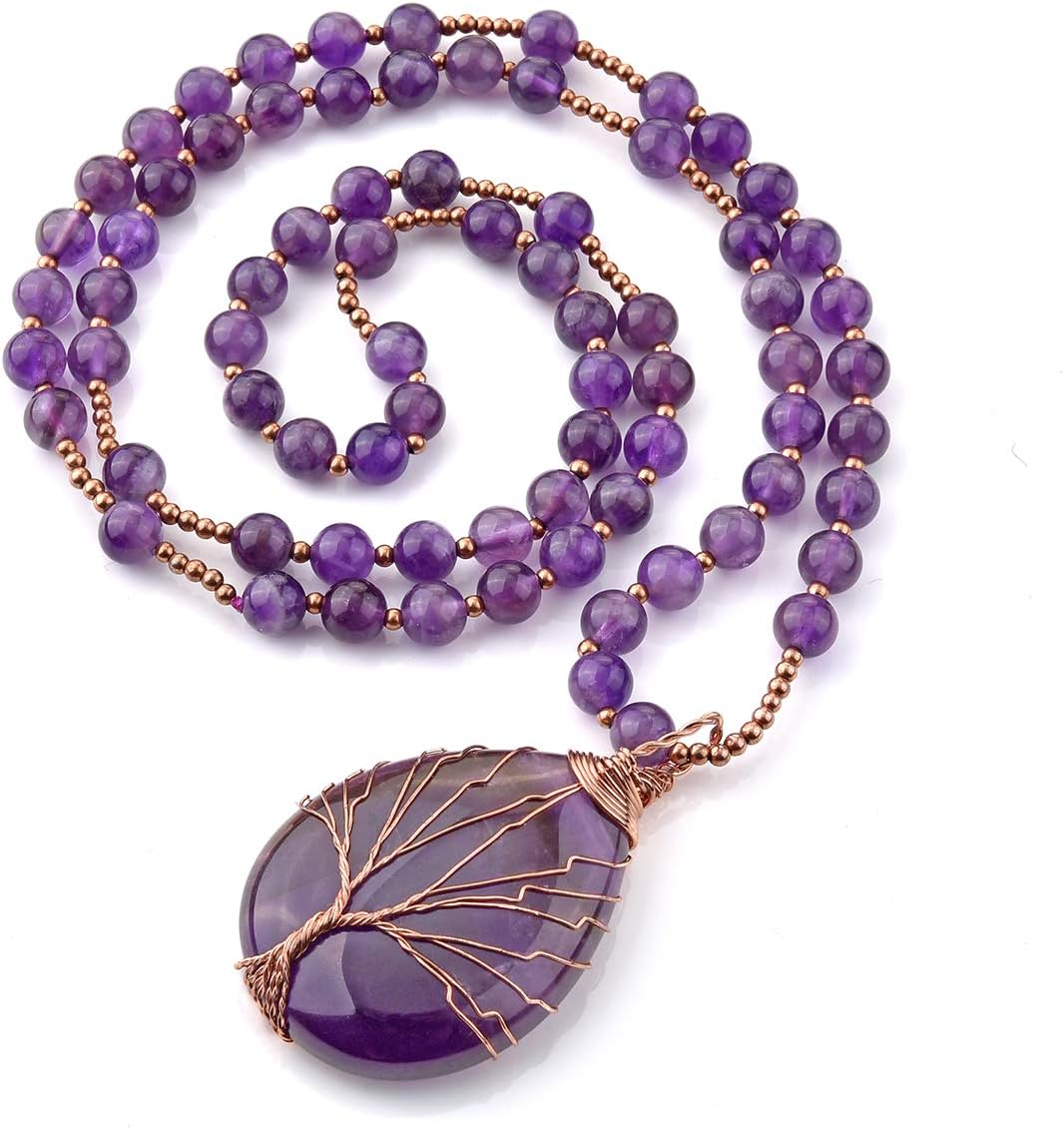 Jovivi Amethyst Quartz Tree of Life Necklace