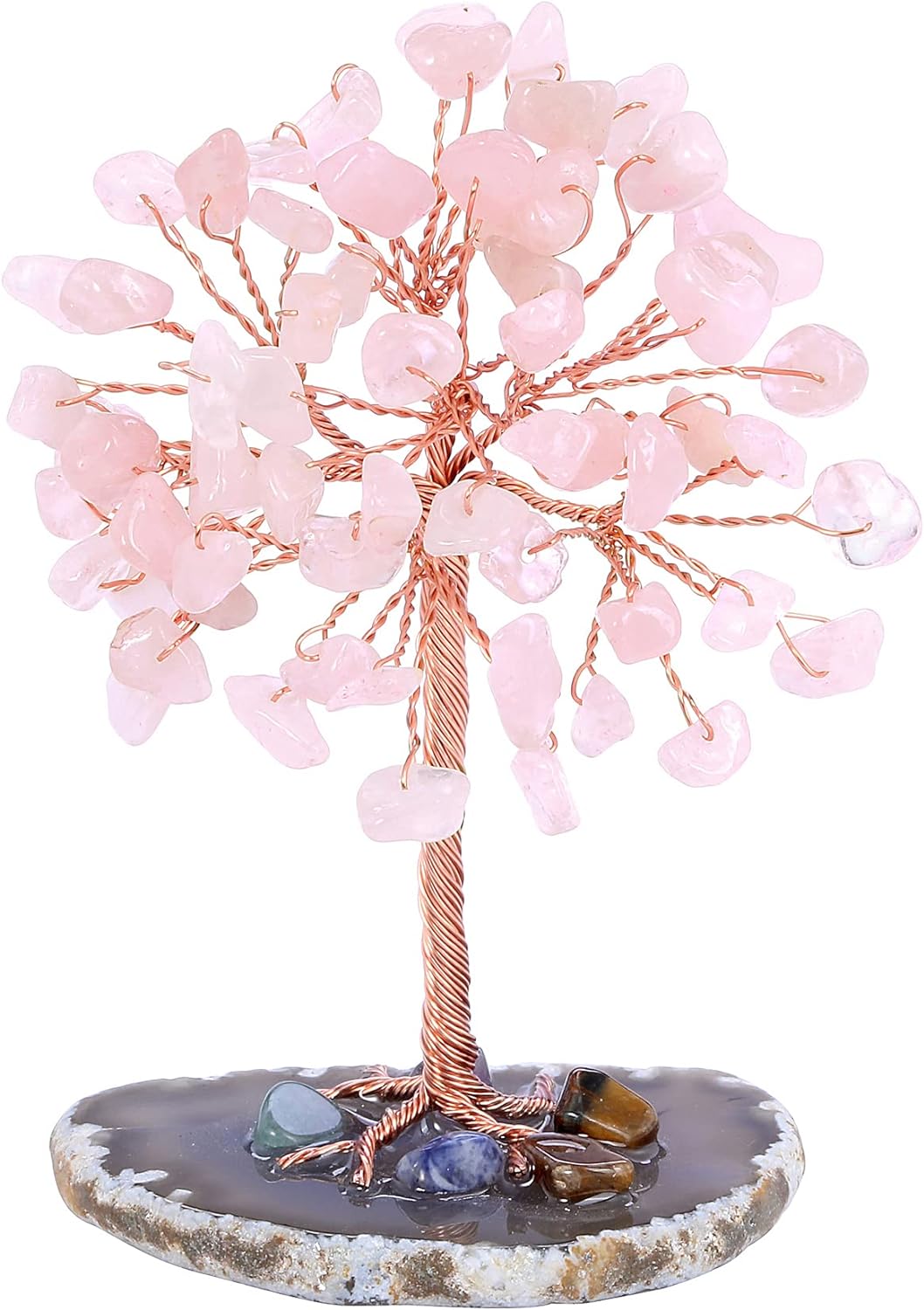 Jovivi Rose Quartz Crystal Tree on Agate Base