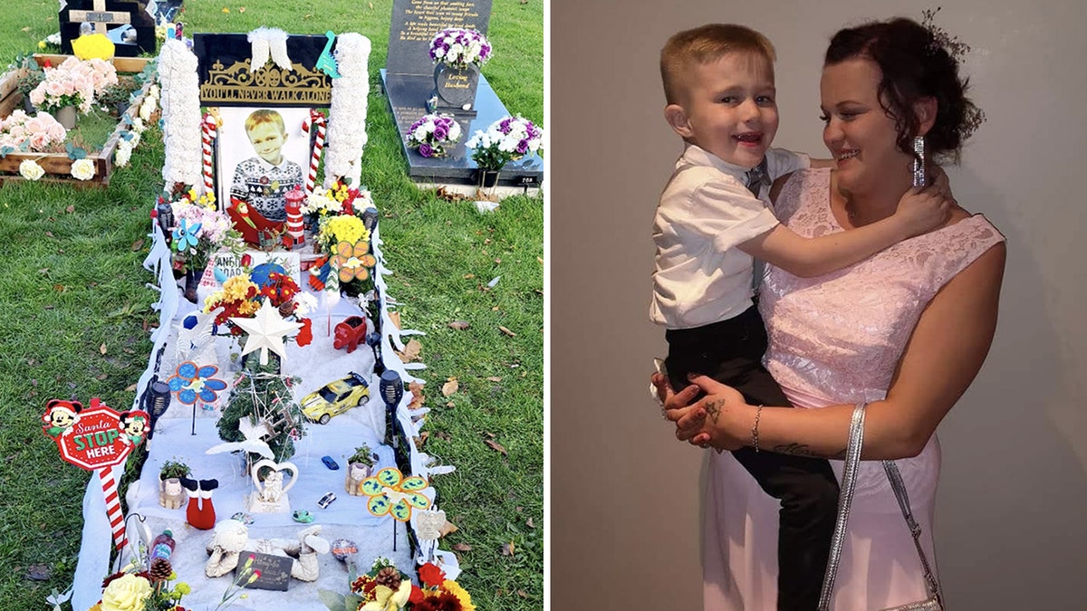 mom with son and at his gravesite