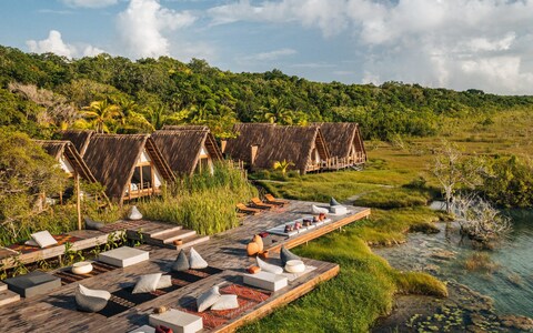 A-tented rooms at Our Habitas Bacalar float over the ground, minimising impact on the landscape